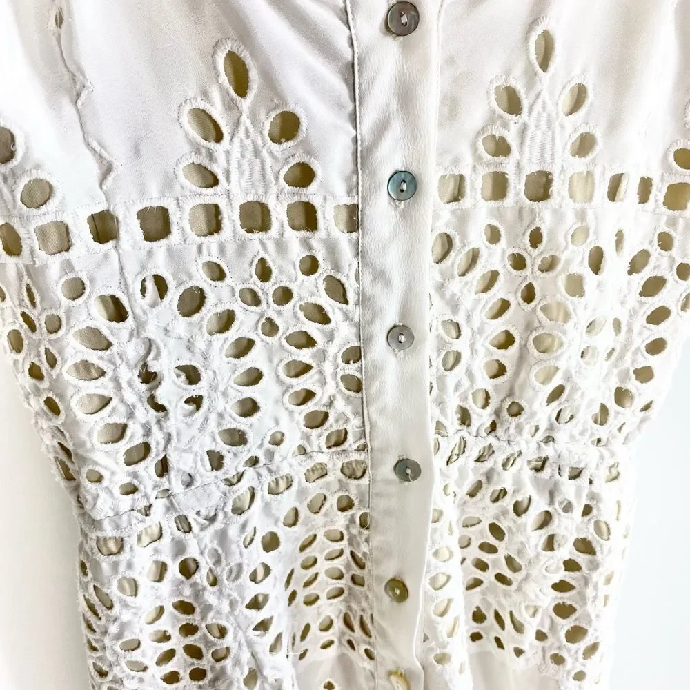 Winston White eyelet v-neck wedding getaway honeymoon dress XS